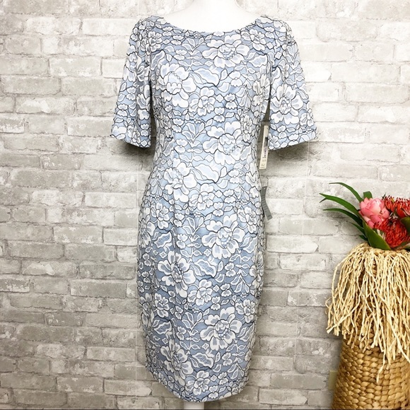NWT Eliza J | Light Blue Floral Lace Sheath Dress with Low V Back Size 6 - Picture 4 of 12